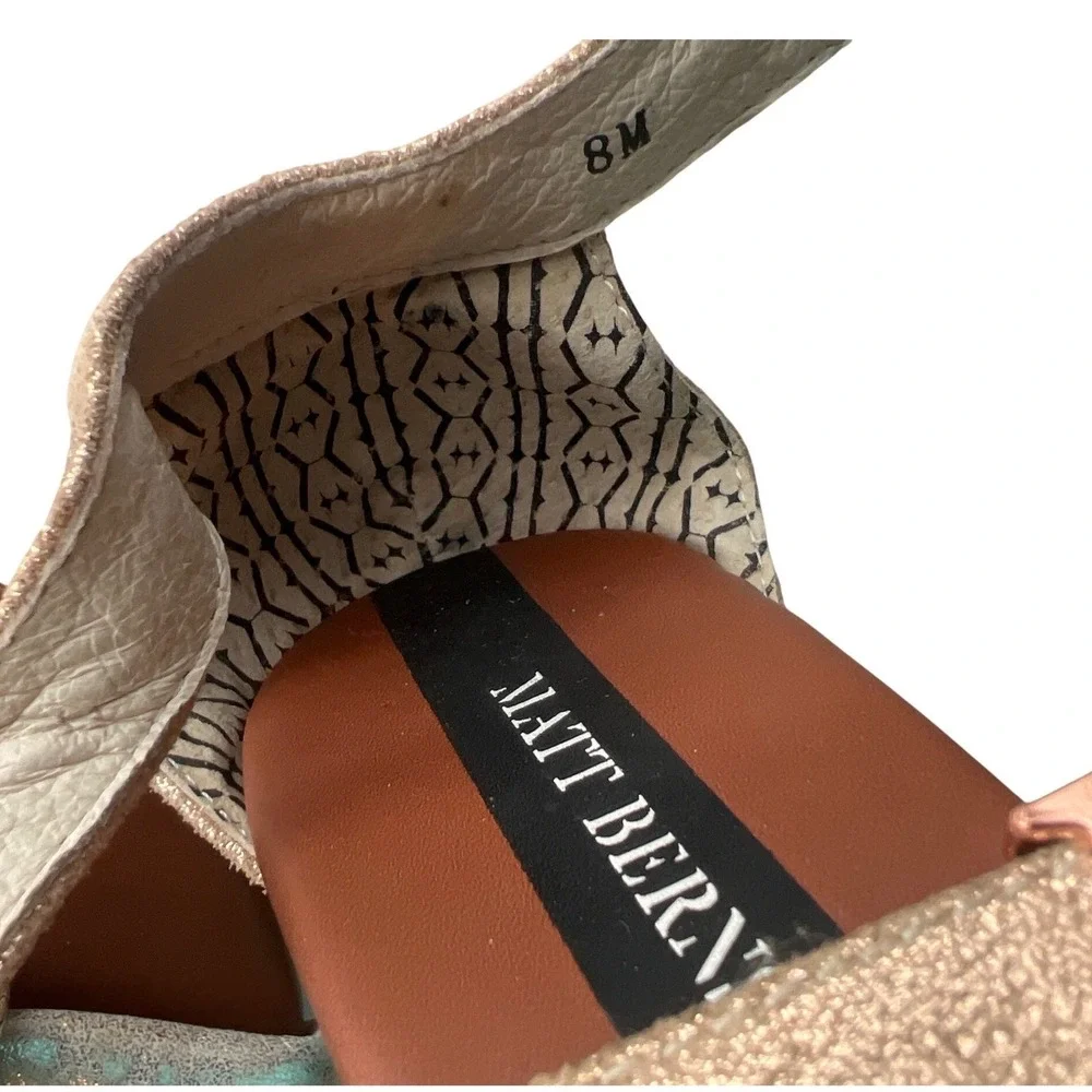 Matt Bernson Metallic Leather‎ Wedge Sandals Gold Silver Rose Gold Womens 8